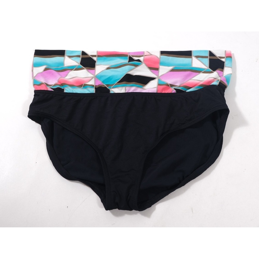 Coco Reef Swim Bottoms Women Large Black Geometric Fold-Over Waist Bikini Brief